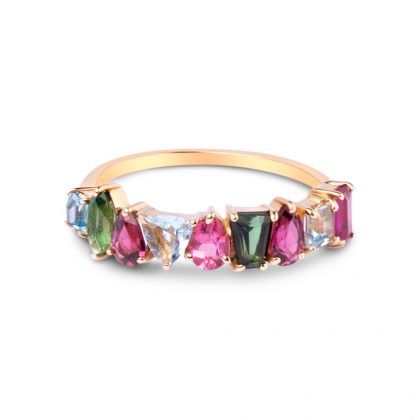 MULTI GEMSTONE HALF BAND RING