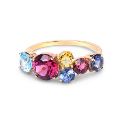 MULTI GEMSTONES HALF BAND RING